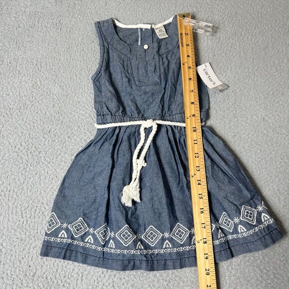 Carter's Dress Toddler Girls 2T Chambray Sleeveless Dress‎ Embroidered Hem - Picture 5 of 8